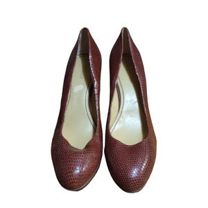 Nine West Reptile Snakeskin Round Platform High Heel Pumps Shoes Size 8.5 Brown